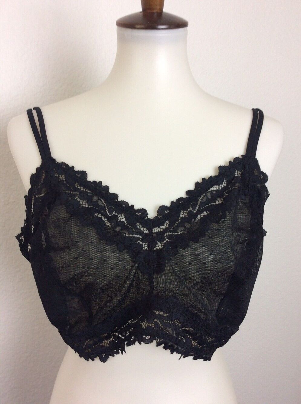 Savage x Fenty Lingerie Plunge Bra Lace Trim Swiss Dot Sheer Intimates